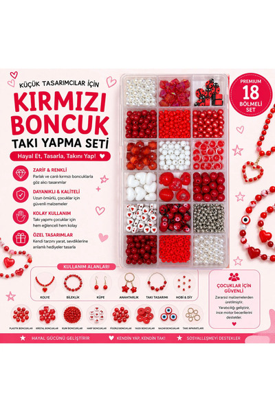 By MO Accessories Kırmızı Renklerde Takı Yapma Seti Çocuk Hobi Set Figürlü Ku...