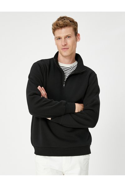 Koton Yarım Fermuarlı Sweatshirt Dik Yaka Uzun Kollu Şardonlu