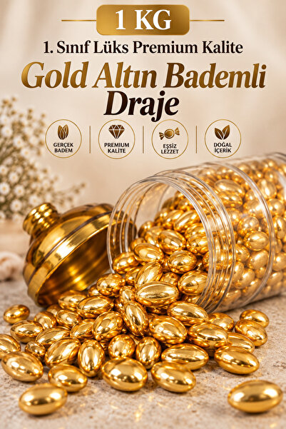 ÜLKÜ KURUYEMİŞ (1 KG) 1. Sınıf Lüks Premium Kalite Gold Altın Bademli Draje N...