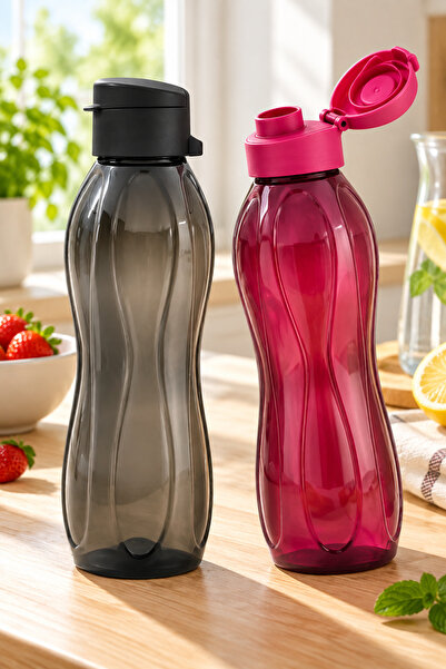 HOMENIVA 2’li Eco Şişe Suluk - Pratik Kapak Matara 2x 750 ml Siyah - Mor