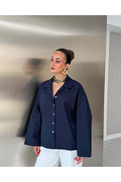 LUUNA STORE OVERSIZE POPLİN GÖMLEK - LACİVERT