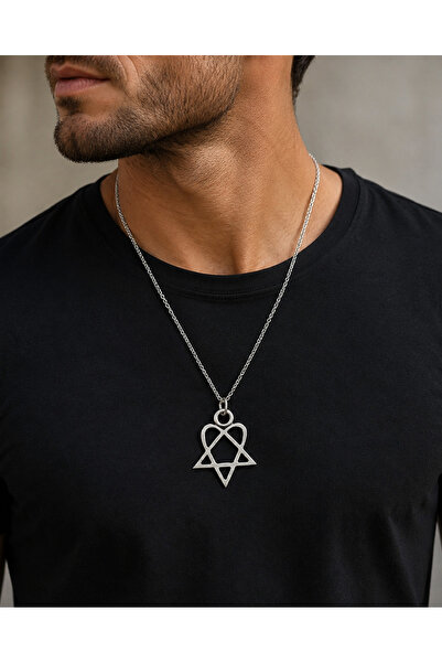 Herşey Nota Heartagram Logolu Kolye – Unisex - Gotik Rock Aksesuar 60 cm Zincir