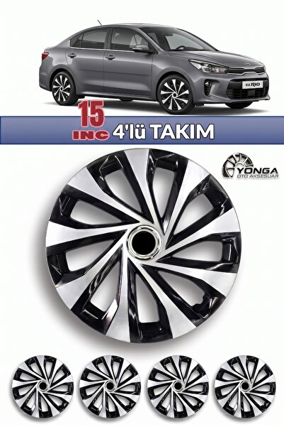 YONGA OTO AKSESUAR KİA RİO 15 İnç Jant Kapağı 4'lü Set Siyah Gümüş + 4 Amblem...