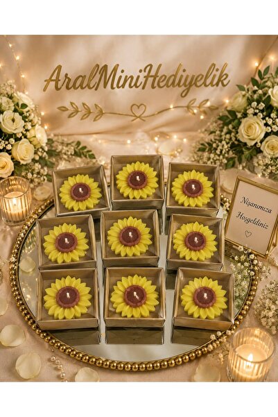 aralmini 15 Adet Ayçicek Temalı Mum Hediyelik Düğün, Kına, Doğum Günü, Nişan ...