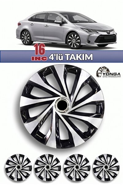 YONGA OTO AKSESUAR TOYOTA COROLLA 16 İnç Jant Kapağı 4'lü Set Siyah Gümüş + 4...