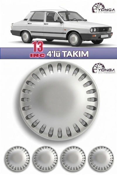 YONGA OTO AKSESUAR Renault 12 TOROS 13 İnç Jant Kapağı 4'lü Set Gümüş + 4 Amb...