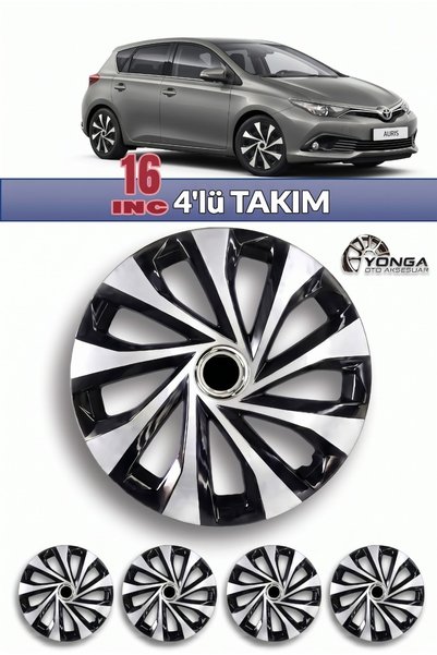 YONGA OTO AKSESUAR TOYOTA AURİS Uyumlu 16 İnç Jant Kapağı Kırılmaz 4'lü + 4 Amblem + 8 Cırt Kelepçe