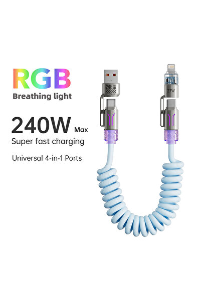 Choice 1.8M-70.8in-5.9ft SKY Blue 4-IN-1 240W RGB Spring USB Type C To USB C ...