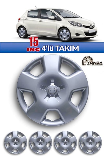 YONGA OTO AKSESUAR TOYOTA YARİS 15 İnç Jant Kapağı 4'lü Set Gümüş + 4 Amblem + 8 Cırt Kelepçe