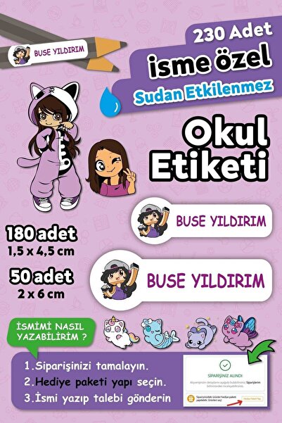 HediyeHanesi Aphmau Temalı Kişiye Özel İsimli Defter Kalem Okul Etiketi, Yırt...