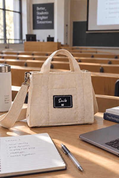 colorebel Smile Kanvas Cepli Çıtçıtlı Tote Bag