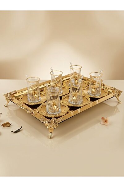 Niyara home Tea Set Elegant Design Transparent Glass and Gold Details