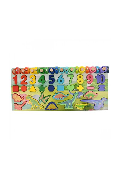 OEM Jucărie Educativă din Lemn 5 în 1 cu Dinozauri, Pescuit Magnetic, Puzzle, Numere și Forme, Joc Montessori pentru Copii 3+ Ani