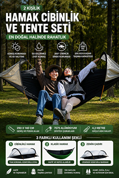 Trend Store 2 Kişilik Cibinlikli Hamak Çadır Tente Seti Kamp Hamağı Sineklikl...