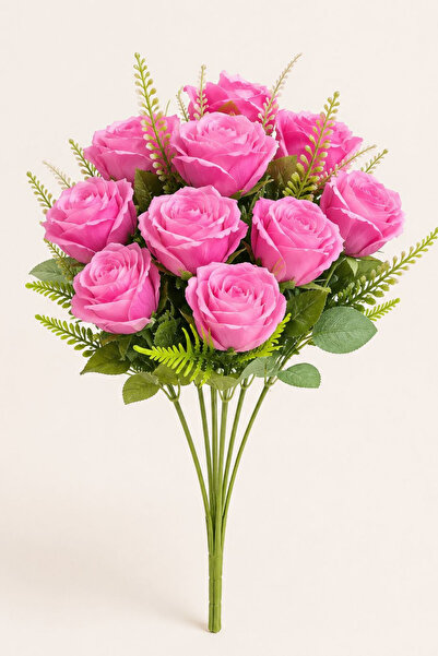 Yapay Çiçek 10'lu Lüx Gül Demeti Dallı 45 cm - Pembe