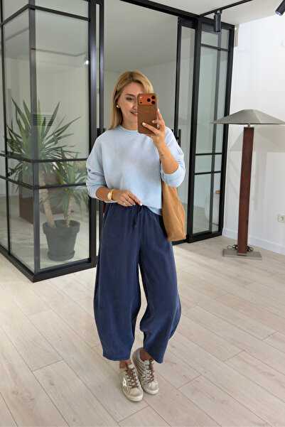 Sezgi Tekin Lacivert Tensel Modal Slouchy Pantolon