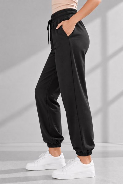 MissKATRE Women's Black Jogger Pants with Elastic Waist, Lace-Up, Pockets, Elastic Cuffs, Relaxed Fit Sweatpants