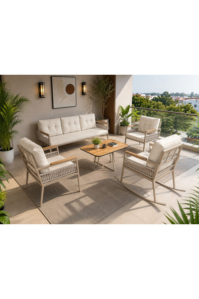 todeka Nevora Alvera Bahçe Balkon Seti Cappuccıno Metal İskelet Sallanır Kolt...