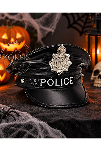 Kokoş Parti Halloween Polis Şapkası ● Cadılar Bayramı Gerçekçi Polis Kostüm Ş...