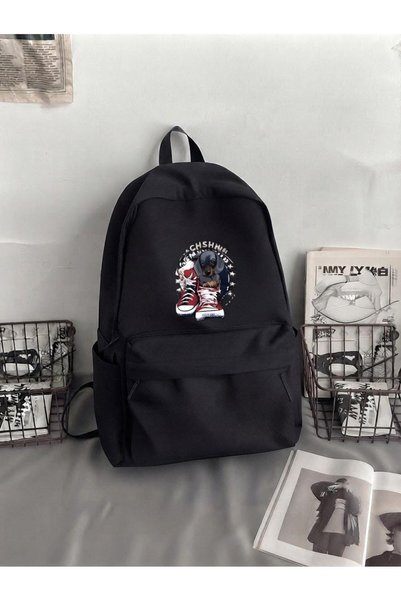 nesebutik Sausage Dog (Dachshund) Printed Black Unisex Casual Backpack, Schoo...