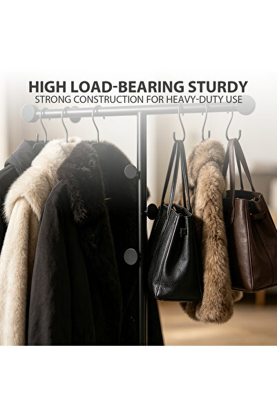 Vitakit Modern freestanding metal coat rack with a sturdy, wobble-free base. Features multiple hooks and a high weight capacity. 1.7 meters tall. Ideal for entryways, offices, and small apartments.