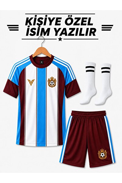 yenteks İsim Yazılır Bordo-Beyaz Çocuk Futbol Forması Takımı Çorap Hediyeli