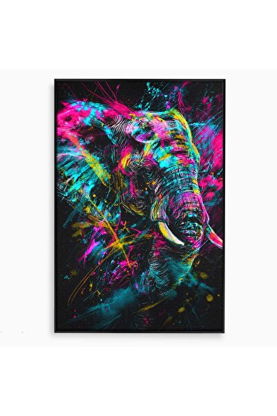 Luxcanva Tablou Canvas Elefantul Exploziv 40x60 cm cu Rama Negru Elefant Arta...