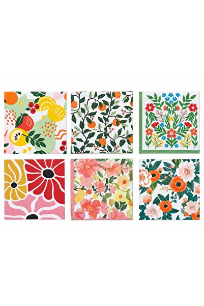 homvira 🌸 Renkli Çiçek Desenli 20'li 2 paket Kağıt Peçete | Dekoratif Masa v...