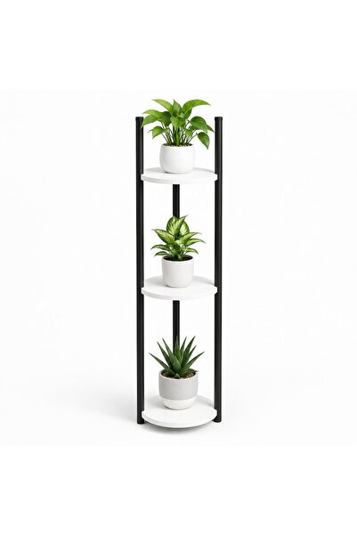 OEM Plant stand, 3 levels, black metal, white round shelves, 30x30x100cm