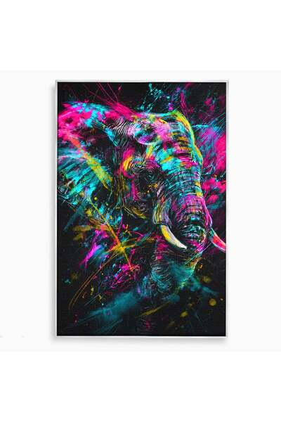 Luxcanva Tablou Canvas Elefantul Exploziv 80x120 cm cu Rama Argintiu Elefant ...