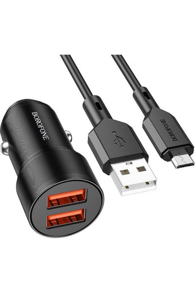 Borofone BZ19 Φορτιστής Αυτοκινήτου Wisdom 12W με 2 θύρες USB-A και καλώδιο M...