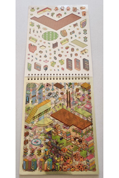 Modellino Spiralli A4 Cımbızlı Miniature Landscape 3D Sticker Defteri 8 Sayfa Sticker 4 Karton Sayfa Platform - Turuncu Kapak