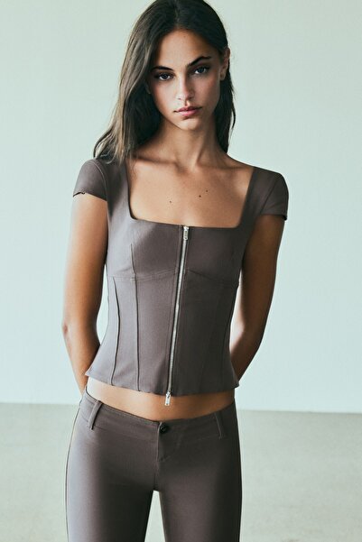 Bershka Kısa kollu fermuarlı top