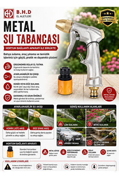 Bhd Metal Su Tabancası Hortum Bağlantı Aparatlı Ayarlanabilir Su Püskürtme Ta...