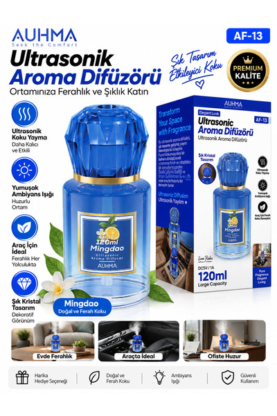 VEROXA Auhma Af-13 Ultrasonik Aroma Difüzörü – 120 Ml, 200 Mah, Kristal Tasar...