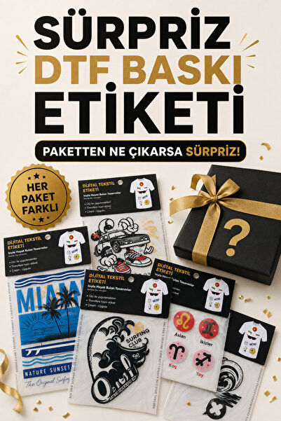 Genel Markalar 5'li Sürpriz DTF Baskı Etiketi Seti Ütüyle Yapışan Tişört Teks...