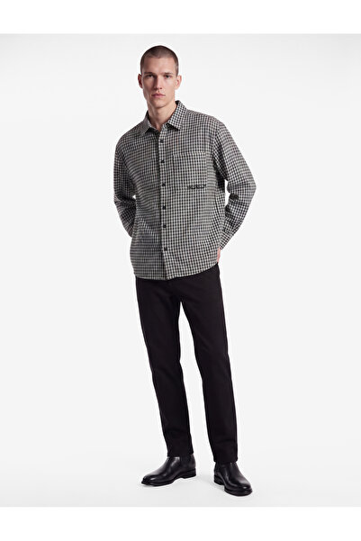 Koton Comfortable Fit Pocket Detail Classic Collar Back Printed Plaid Long Sl...