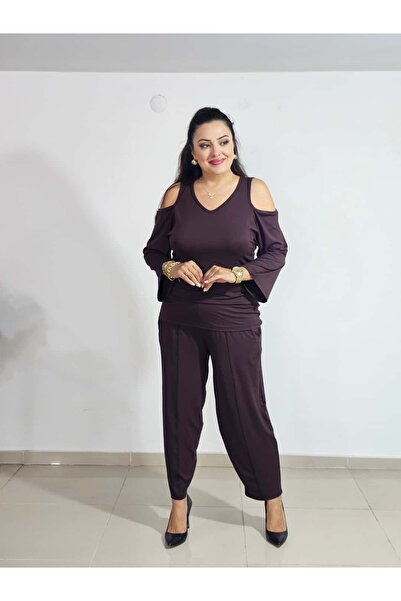 Vio Moda Büyük Beden Truvakar Kol Şalvar Takım