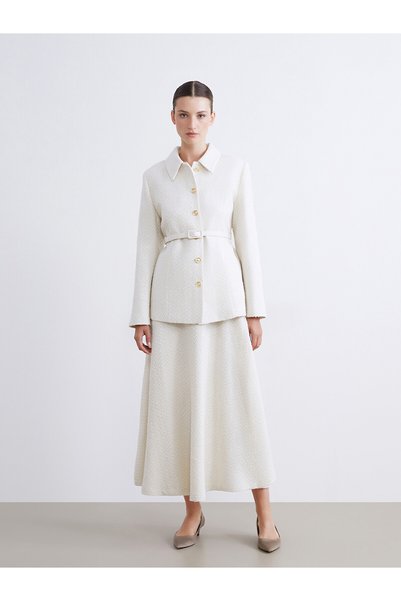 LC Waikiki Gencc Quality Raşi̇t Bağzi̇bli̇ X Beige Tweed Plain Standard & Regular Women's Jacket