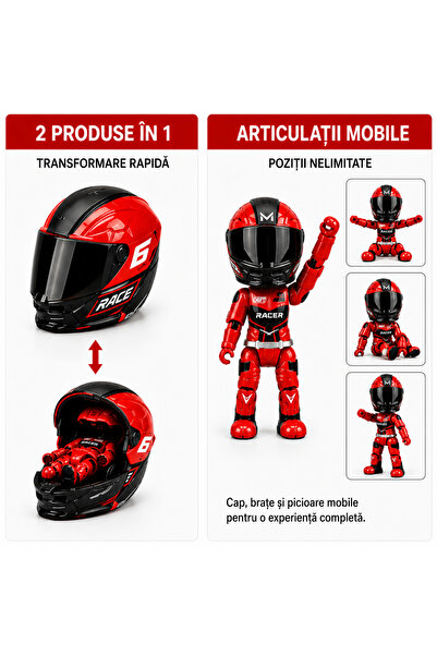 FAMIFY Figurină de colecție Pilot Moto Pocket Rider, Articulată, Cască detașabilă, Roșu