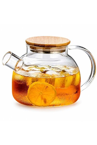 PUFO Teapot made of glass with a bamboo lid, 1L - ideal for tea, infusions, a...