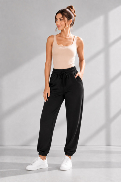 MissKATRE Women's Black Jogger Pants with Elastic Waist, Lace-Up, Pockets, Elastic Cuffs, Relaxed Fit Sweatpants