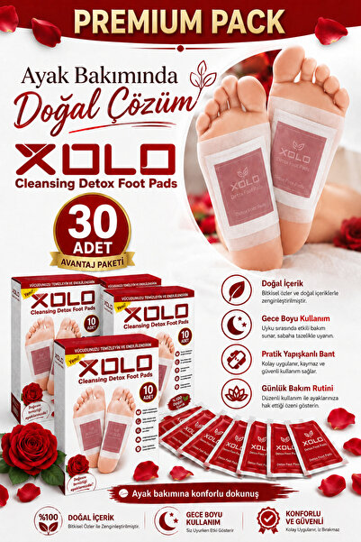 xolo Ayak Bakım Detoks Bantları 30 Adet Gül Aromalı Gece Kullanımlı Detox Foot Pads Ayak Bakım Pedi