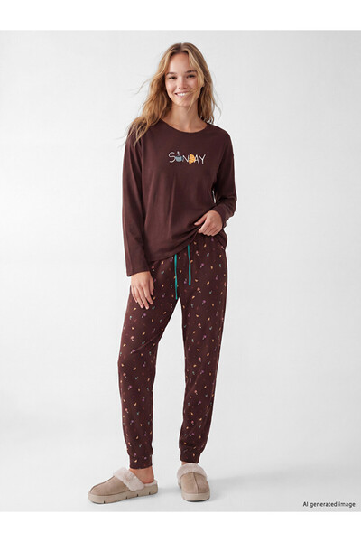 LC Waikiki Crew Neck Printed Women's Pajamas Set