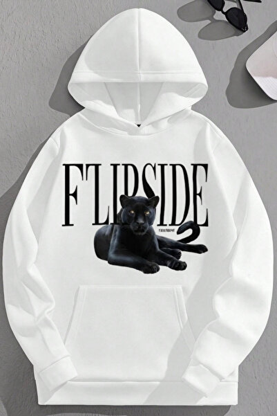 K KOZZ STYLE Unisex 3-κλωνο βαμβακερό λευκό φούτερ με στάμπα Flipside Loose F...