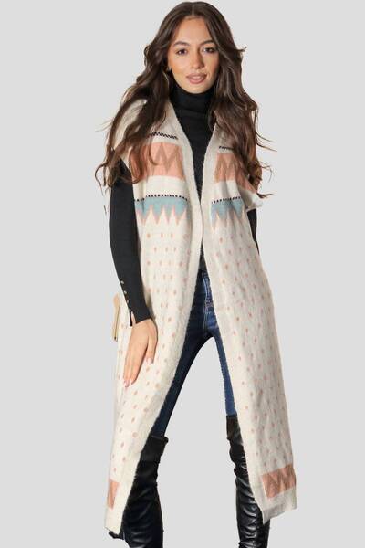 ROH Cardigan lung fără mâneci cu model Fair Isle, Crem, Aimelia BR2694