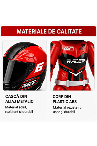 FAMIFY Figurină de colecție Pilot Moto Pocket Rider, Articulată, Cască detașabilă, Roșu