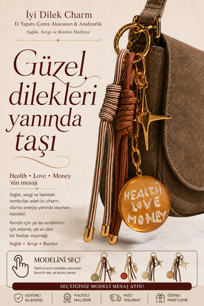 Wallibex İyi Dilek Charm – El Yapımı Çanta Aksesuarı & Anahtarlık – Sağlık, B...