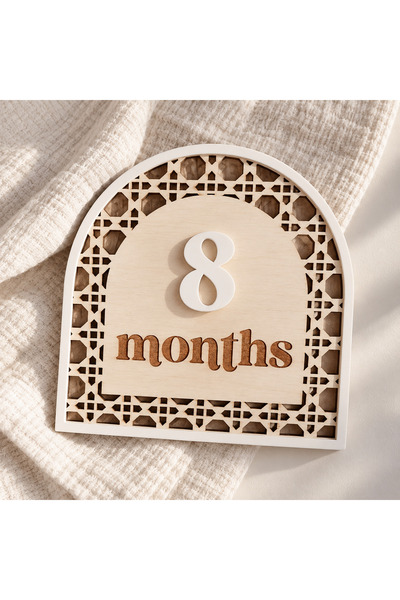 TİNY WONDERS TOY STORE Baby Monthly Memory Card 1-12 Months Wooden Baby Photo...