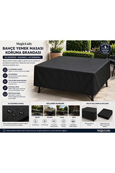 Magiclady 200X100X75 Bahçe Yemek Masası Koruma Brandası su gecirmez